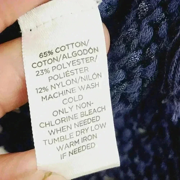 Loft Knit Sweater Cape Fringe M/L Navy Blue 7689C - Picture 4 of 8